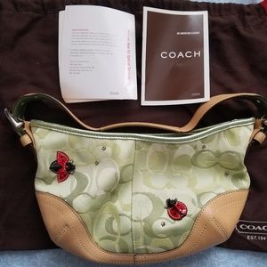 Coach green ladybug optic signature hobo purse